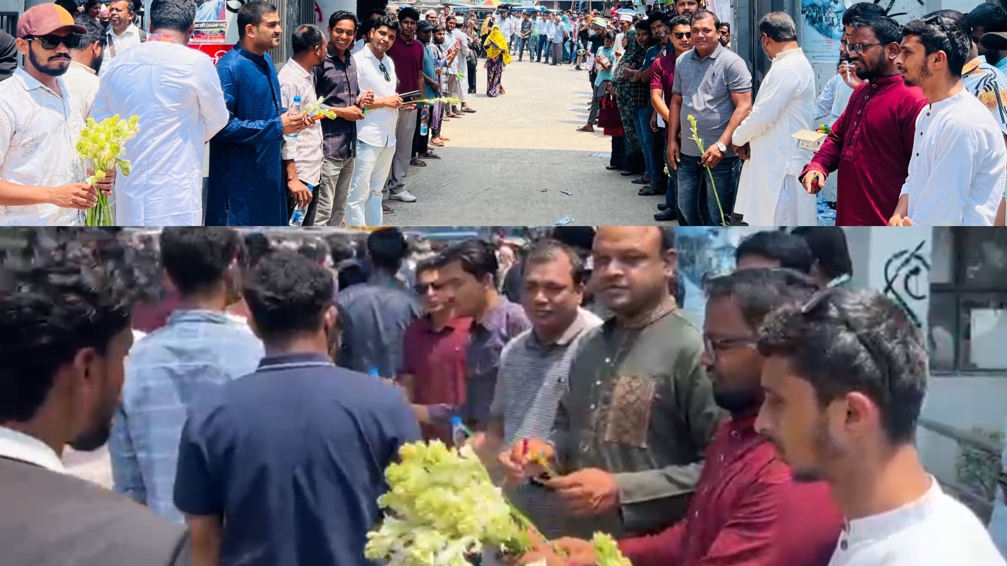 গুচ্ছের 'এ' ইউনিটের ভর্তি পরীক্ষার্থীদের ফুল দিয়ে বরণ করে নিল ইবি ছাত্রদল