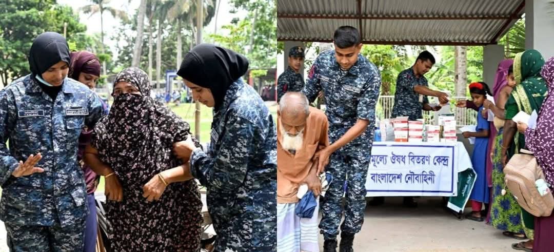 বাংলাদেশ নৌ বাহিনীর সহায়তায় কয়রায় বিনামূল্যে চিকিৎসা সেবা