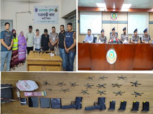রাজধানীতে বিপুল পরিমাণ অস্ত্র, গুলি ও মাদক সহ শীর্ষ সন্ত্রাসী ‘অটো সজল’ ও তার তিন সহযোগীকে গ্রেফতার