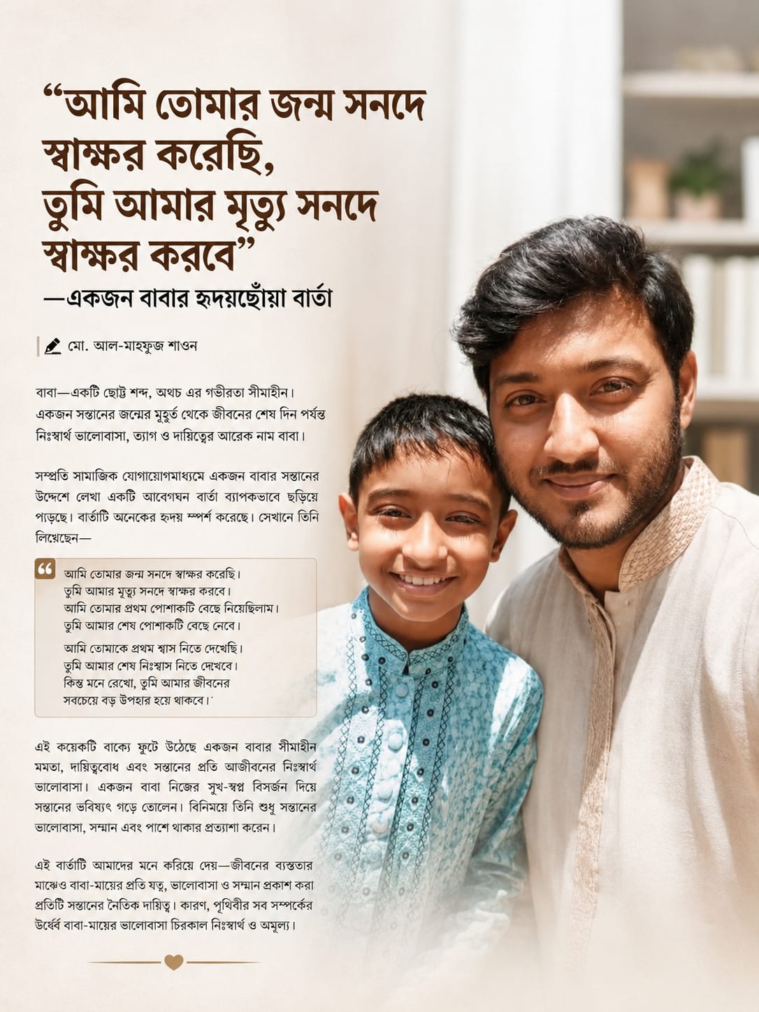 "আমি তোমার জন্ম সনদে স্বাক্ষর করেছি, তুমি আমার মৃত্যু সনদে স্বাক্ষর করবে"—একজন বাবার বার্তা
