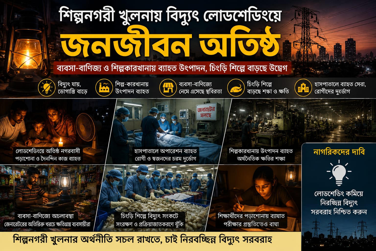শিল্পনগরী খুলনায় বিদ্যুৎ লোডশেডিংয়ে জনজীবন অতিষ্ঠ